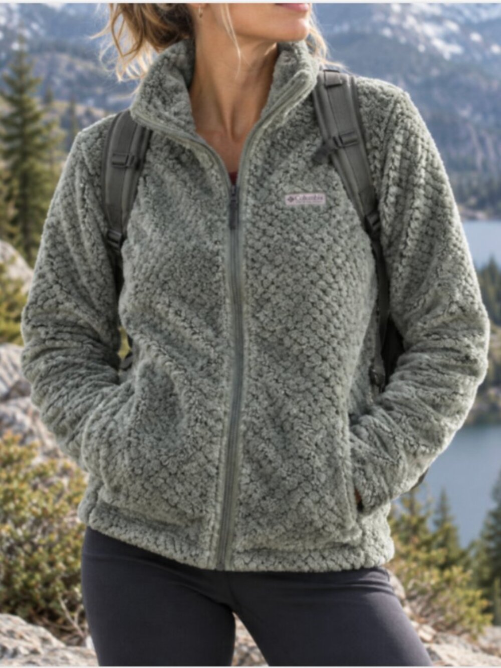 Columbia Fleece Jacket Zip Up Sage Green Textured Cozy Size XS Plush